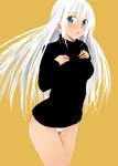  blue_eyes kaeru_(kaerism) long_hair original panties solo sweater underwear white_hair 