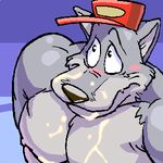  bukkake canine cum cum_on_face half-dressed hat huge_muscles low_res male mammal nipples plumber poop_(artist) sad solo topless wolf 