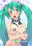  aqua_eyes aqua_hair blush breasts character_name hatsune_miku long_hair medium_breasts navel necktie open_mouth pasties solo twintails vocaloid wa_(genryusui) 