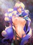  antispiral_nia asajima_yoshiyuki bodysuit breasts cameltoe cloud_hair dark_persona glowing glowing_eyes hair_between_eyes large_breasts lips long_hair looking_at_viewer multicolored_hair navel nia_teppelin nipples solo tengen_toppa_gurren_lagann torn_clothes very_long_hair 