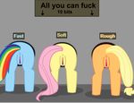  anus applejack applejack_(mlp) bits blonde_hair blue_fur butt english_text equine fableiii female feral fluttershy fluttershy_(mlp) friendship_is_magic fur group hair holes horse mammal multi-colored_hair my_little_pony pink_hair pony presenting presenting_hindquarters pussy rainbow_dash rainbow_dash_(mlp) rainbow_hair stuck text 