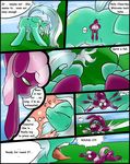  butt cheerilee cheerilee_(mlp) comic cutie_mark drooling duo equine female friendship_is_magic fur green_eyes green_fur gtsdev hair horse lyra_heartstrings lyra_heartstrings_(mlp) mammal my_little_pony open_mouth purple_fur pussy saliva size_difference text tongue tongue_out yellow_eyes 