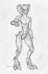  4_toes anthro claws digitigrade ecmajor greyscale invalid_tag male monochrome nude reptile scalie snake solo toe_claws toes unknown_species 