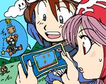  2boys ?_block coin dragon_quest dragon_quest_ii game_boy_micro goomba hanbu_hantarou handheld_game_console lowres mario mario_(series) multiple_boys prince_of_lorasia prince_of_samantoria princess_of_moonbrook super_mario_bros. 