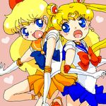  aino_minako azuma_yukihiko bad_id bad_pixiv_id bishoujo_senshi_sailor_moon blonde_hair blue_eyes blue_sailor_collar blue_skirt bow choker double_bun earrings elbow_gloves gloves hair_bow heart jewelry long_hair lowres magical_girl multiple_girls oekaki open_mouth orange_choker orange_sailor_collar orange_skirt pink_background red_bow red_choker sailor_collar sailor_moon sailor_senshi sailor_senshi_uniform sailor_venus skirt strappy_heels tiara tsukino_usagi twintails white_gloves 