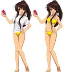  bikini brown_eyes brown_hair can coca-cola highres izumi_konata jpeg_artifacts long_hair lucky_star non-web_source ponytail see-through shirt soda_can suzumiya_haruhi suzumiya_haruhi_no_yuuutsu swimsuit t-shirt third-party_edit 