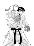  absurdres fighting_stance greyscale highres kazue male_focus monochrome ryuu_(street_fighter) solo street_fighter 