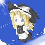  aoblue blonde_hair blue_eyes chibi cirno condensation_trail day kirisame_marisa multiple_girls sky solo_focus touhou 