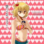  1girl athrun_zala bad_id bad_pixiv_id bikini bikini_top blonde_hair cagalli_yula_athha chibi cutoffs denim denim_shorts flat_chest gundam gundam_seed hair_ornament hairclip midriff miniboy nail_polish navel pink_nails short_hair short_shorts shorts swimsuit yellow_eyes yukimitsuki 