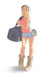  bag blonde_hair blue_eyes boots go_robots legs long_hair luggage original shorts smile solo sunglasses 