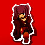  copyright_request eyepatch nekotewi purple_hair red_eyes sitting solo 