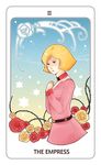  artist_request blonde_hair blue_eyes flower gundam mobile_suit_gundam plant sayla_mass solo star tarot the_empress vines 