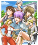  ayane_(doa) bad_id bad_pixiv_id bandana blonde_hair breasts brown_hair christie_(doa) cleavage crossed_legs dead_or_alive glasses gym_teacher gym_uniform hairband helena_douglas hitomi_(doa) ibanen large_breasts legs lei_fang long_hair long_legs miniskirt multiple_girls nurse pleated_skirt purple_hair school_uniform shinai shirt short_hair silver_hair sitting skirt sweater sword taut_clothes taut_shirt teacher thighs tina_armstrong track_suit weapon 