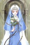  cable copyright_request flower headdress highres long_sleeves minakami_kaori nun scan silver_hair solo yellow_eyes 
