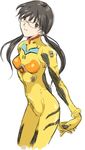  alternate_color arms_behind_back artist_request black_hair bodysuit bracer breasts brown_eyes cowboy_shot from_side glasses gloves hands_clasped head_tilt interlocked_fingers light_smile long_hair looking_at_viewer low_twintails makinami_mari_illustrious neon_genesis_evangelion number own_hands_together plugsuit rebuild_of_evangelion sketch skinny small_breasts smile solo turtleneck twintails yellow_bodysuit 