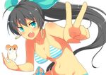  :o ahoge animal aqua_eyes bikini black_hair body_mahattaya_ginga breasts cleavage collarbone crossover earrings fang ganaha_hibiki hamster hamtaro hamtaro_(hamtaro) high_ponytail hoop_earrings idolmaster idolmaster_(classic) jewelry long_hair medium_breasts midriff navel open_mouth ponytail simple_background star star-shaped_pupils striped striped_bikini striped_swimsuit swimsuit symbol-shaped_pupils v v-shaped_eyebrows very_long_hair white_background 