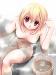  1girl bathing blonde_hair breasts looking_at_viewer momoiro_taisen_pairon nagato_tamakichi nipples nude red_eyes short_hair smile solo water 