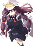  book boots eyepatch gloves hat highres long_hair military military_uniform patchouli_knowledge purple_eyes purple_hair simple_background solo sukage touhou uniform white_background white_gloves 