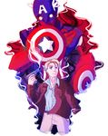  1boy atlus blonde_hair captain_america evoker marvel persona persona_3 plaid shield steve_rogers 