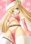  1girl bell blonde_hair blue_eyes breasts christmas hat kourourin large_breasts long_hair original sack santa_hat snow snowflakes solo thighhighs very_long_hair white_legwear 