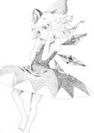  barefoot cirno greyscale hands_on_own_face harikona monochrome sketch solo touhou 