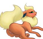  anus blush canine chest_tuft eeveelution female feral flareon fur furreon green_eyes looking_at_viewer mammal nintendo nude pok&#233;mon porkyman pussy pussy_juice solo tongue tuft video_games 