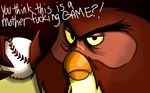  baseball beak bird black_eyes disney drawfag english highres no_humans owl owl_(winnie_the_pooh) portrait profanity serious solo winnie_the_pooh 