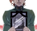  blood blood_in_mouth earrings gakuran iei jewelry jojo_no_kimyou_na_bouken kakyouin_noriaki male_focus mika_(1020mk) photo_(object) red_hair school_uniform solo tears 