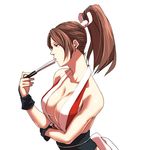  breasts brown_hair cleavage fan fatal_fury large_breasts ponytail s_tanly shiranui_mai solo 
