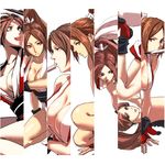  breasts brown_hair cleavage fan fatal_fury large_breasts mouth_hold ponytail s_tanly shiranui_mai 