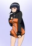  1girl blue_hair blush bottomless cosplay costume_switch hyuuga_hinata long_hair naruto uzumaki_naruto_(cosplay) 