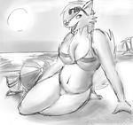  bagelcollector beach beach_ball big_breasts bikini breasts bucket canine clothed clothing eyewear female fox glasses looking_at_viewer mammal sand sea seaside skimpy sun swimsuit water 