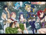  2boys 3girls abs charle_(fairy_tail) erza_scarlet fairy_tail gray_fullbuster happy_(fairy_tail) lucy_heartfilia multiple_boys multiple_girls muscle natsu_dragneel smile snow thighhighs wendy_marvell winter 