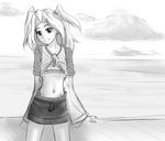  1girl from_police_to_kids iichan.ru midriff monochrome mvd-tan ocean sea skirt smile solo 