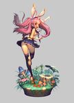  animal_ears bad_id bad_pixiv_id blurry bunny_ears bunny_tail depth_of_field faux_figurine long_hair mandrill original panties pink_hair red_eyes skirt tail thighhighs underwear 