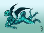  5_toes beckoning breasts claws dragon female geckzgo green_eyes green_theme horn lying nipples plantigrade post_transformation rubber shinny shiny smirk solo stripes toes transformation wings 