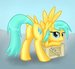  bent_over blue_eyes box butt cutie_mark equine female feral friendship_is_magic hair horse long_hair looking_back mammal my_little_pony pegasus pesenting pony presenting raindrops_(mlp) solo wing_boner wings 