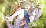  atelier_(series) atelier_totori barefoot blue_sleeves brown_hair flower grass hair_ornament kishida_mel long_hair looking_at_viewer map official_art one_eye_closed outdoors solo totooria_helmold wallpaper 