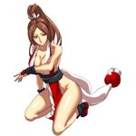  breasts brown_hair cleavage covering covering_breasts fatal_fury ponytail s_tanly shiranui_mai solo squatting 