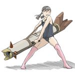  bad_id bad_pixiv_id brown_hair clenched_teeth hentai_oyaji legs_apart lowres one-piece_swimsuit original parted_lips rocket_launcher school_swimsuit solo standing swimsuit teeth thighhighs twintails weapon 