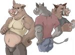  boar bulge canson chubby clothing looking_at_viewer male mammal model_sheet pants pig porcine shirt solo tank_top 