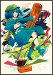  backpack bag blue_eyes blue_hair blush box cattail gears hair_bobbles hair_ornament hat highres kawashiro_nitori key open_mouth plant rita14 screwdriver short_hair skirt smile solo toolbox touhou tweezers two_side_up wrench 