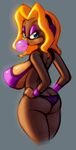  big_breasts bikini blonde_hair blue_eyes breasts bubble_gum butt candy_kong clothed clothing female hair hand_on_hip huge_breasts looking_at_viewer mammal monkey nitro primate side_boob skimpy swimsuit tight_clothing unknown_artist wristband 