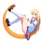  bad_id bad_pixiv_id blonde_hair crescent_moon legs long_hair looking_at_viewer moon necktie ns.x panties red_eyes sakura-sou_no_pet_na_kanojo school_uniform shiina_mashiro sitting skirt solo underwear white_legwear 