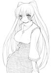  breasts greyscale kousaka_tamaki large_breasts long_hair monochrome mutsutake sketch solo to_heart_2 
