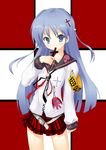  bad_id bad_pixiv_id belt blue_hair blush copyright_request cross highres long_hair mk_(masatusaboten) ribbon safety_pin school_uniform skirt skull solo 