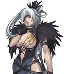  ar_tonelico ar_tonelico_i arm_strap ayano_raizer_elduke bangs belt black_eyes black_gloves breasts breasts_apart buckle cleavage cleavage_cutout cowboy_shot cross-laced_clothes dress eyepatch feathers fingerless_gloves gloves hair_feathers hair_over_one_eye hair_over_shoulder hair_rings half_updo hand_up hips large_breasts light_smile lipstick long_hair looking_at_viewer loose_belt makeup multiple_belts nagi_ryou navel navel_cutout official_art parted_bangs revealing_clothes shiny shiny_skin side_slit sideboob silver_hair simple_background smile solo standing straight_hair sword turtleneck underboob very_long_hair weapon white_background 