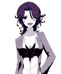  blazer bra gundam gundam_00 jacket lingerie lowres monochrome one_eye_closed open_clothes open_shirt purple shirt short_hair smile solo sumeragi_lee_noriega underwear 