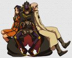  2boys arthur_(code_geass) belt blazer cape cat cecile_croomy code_geass glasses grey_hair holding jacket jjjjjj kururugi_suzaku lloyd_asplund looking_at_viewer mask military multiple_boys necktie profile purple_hair short_hair sitting skirt smile uniform zero_(code_geass) 