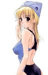  ass black_eyes blonde_hair competition_swimsuit copyright_request long_hair looking_back lowres nishiki_yoshimune non-web_source one-piece_swimsuit solo swim_cap swimsuit 